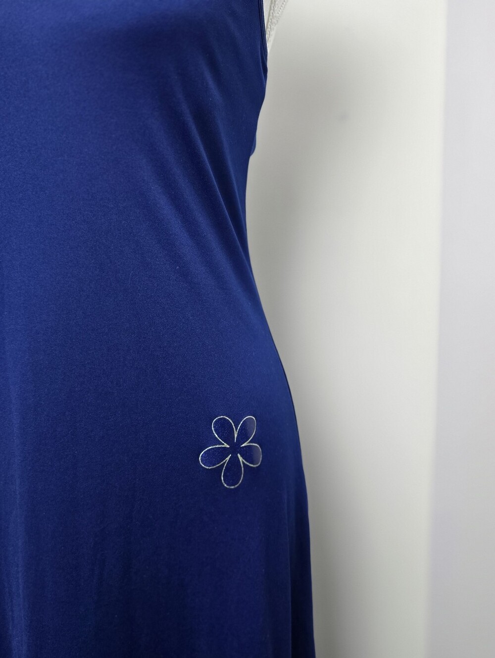 Vintage La Senza Blue Halter Maxi Dress Side Slit V-Neck Size M Romantic Chic - Picture 5 of 9